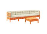 Syfax™ Set Divani Giardino 5Pz Con Cuscini Marrone Cera Massello Pino