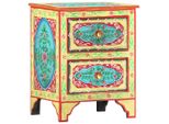 The Living Store Comodino Dipinto A Mano 40×30×50 Cm In Legno Massiccio Di Mango