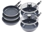 Pfannen-Set King "»Moonscape 5Er«, Inkl. 2 Glasdeckel", Grau, Pfannen, Induktion, Abnehmbarer Griff, Moonscape-Beschichtung