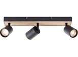 Brilliant Deckenstrahler "Jello Wood", Schwarz (Schwarz, Holz), 3, H: 15Cm, 1 Stk., Leuchten, Spotbalken Schwenkbar, 15X42X8 Cm, GU10, 345Lm, 3000K, Metall/Holz, Deckenstrahler
