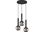 Trio Leuchten Pendelleuchte "Clayton", Schwarz (Schwarz Matt), 3, Ø 45Cm H: 150Cm, 1 Stk., Leuchten, HäNgelampe HöHenverstellbar Bis 150Cm, Glas Rauchfarbig, Exkl 3Xe27, Pendelleuchte