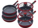 Pfannen-Set King "»Moonscape 5Er«, Inkl. 2 Glasdeckel", Rot, Pfannen, Induktion, Abnehmbarer Griff, Moonscape-Beschichtung