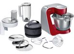 BOSCH Küchenmaschine Serie 4 MUM58L20, Durchlaufschnitzler, Mixer, grau, rot (deep rot, silber), B:28cm H:28,2cm T:27,1cm, Küchenmaschinen, 3 Scheiben, Schüssel, Knethaken/Rühr-/Silikonbesen, spülmaschinenfest, Küchenmaschine