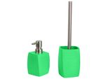 Badaccessoire-Set SANILO Wave Green, grün, matt, Polyresin (Kunststein), Badaccessoires-Sets, bestehend aus Seifenspender und WC-Bürste, matt