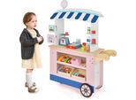 Costway Carrello Portavivande Per Bambini, Negozio In Legno Con 2 Ripiani, Maniglia Di Spinta E Accessori, Carrello Di Vendita Su 3 Ruote Incl. Ripiano Per Bevande, Bilancia, Macchina Pos Per Bambini A Partire Da 3 Anni