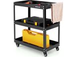 Costway Carrello Da Officina A 3 Livelli Fino A 120 Kg, Carrello Da Officina Con 4 Ruote Universali E Maniglia, Carrello Portautensili In Metallo 73X36X75 Cm Nero