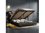Unboxg Letto A Molle Idrauliche 160X200Cm, Letto Imbottito Con Contenitore E Led, Usb E Type-C, Letto Matrimoniale Con Rete A Doghe, Letto Contenitore Per Giovani, Pu, Nero