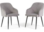 Set Di 2 Sedie Imbottite Tessa In Velluto Con Braccioli, Schienale Alto E Gambe In Metallo, Design Elegante E Moderno - Grigio Chiaro/Grigio Scuro