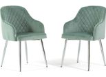 Set Di 2 Sedie Imbottite Tessa In Velluto Con Braccioli, Schienale Alto E Gambe In Metallo, Design Elegante E Moderno -Verde/Argento