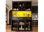 Mobile Da Cucina Sweiko (120 × 40 × 180 Cm), Buffet Alto Da Cucina, Buffet Multiuso, Mobile Snack, Mobile Contenitore Con Tre Ante, Tre Cassetti E Illuminazione Led, Nero