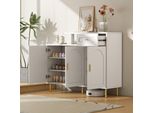 Cassettiera/Stireria Sweiko Con Maniglie In Metallo, 1 Cassetto E 3 Ante, Su Piedini In Metallo, Bianco. Dimensioni: L120 × H92 × P35 Cm