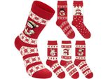 Brubaker Set Di Calzini Natalizi Da Donna 36-41 - Pupazzo Di Neve E Fiocchi Di Neve - Calzini Invernali In Cotone Rosso Bianco