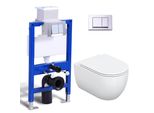 Set Completo Per Wc A Parete - Cassetta Di Scarico Da 82 Cm + Wc Sospeso Senza Bordo + Piastra Di Spinta Rettangolare Cromata Horow