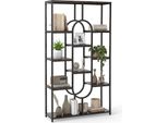 Libreria Costway, Scaffale In Piedi Con Ripiani, Scaffale Espositivo Con Struttura In Metallo, Scaffale Portaoggetti Geometrico, Marrone E Nero