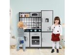 Costway Cucina In Legno Per Bambini, Cucina Da Gioco Con Fornelli, Lavatrice, Forno, Microonde, Accessori Da Cucina, Luci E Suoni, Cucina In Legno, Per Bambini 3+Nero