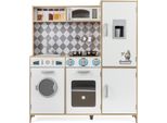 Costway Cucina Per Bambini In Legno, Cucina Da Gioco Con Fornelli, Lavatrice, Forno, Microonde, Accessori Da Cucina, Luci E Suoni, Cucina In Legno, Per Bambini 3+Natura
