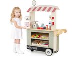 Costway Carrello Portavivande Per Bambini, Negozio In Legno Con 2 Ripiani, Maniglia Di Spinta, Accessori, Ripiano Per Bevande, Bilancia&Pos, Per Bambini 3+Verde