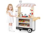 Costway Carrello Portavivande Per Bambini, Negozio In Legno Con 2 Ripiani, Maniglia Di Spinta, Accessori, Ripiano Per Bevande, Macchinetta Scales&Pos, Per Bambini 3+Grigio