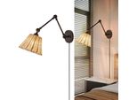 Applique Da Parete Con Braccio Oscillante Con Paralume In Rattan Stile Rustico, E27, Con Cavo, Spina E Interruttore