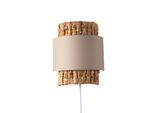 Applique Da Parete Con Paralume In Rattan E Tessuto Beige, Con Cavo, Spina E Interruttore – Stile Naturale Boho, Portalampada E27 “VÉLa”