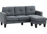 Homcom Divano Angolare Con Chaise Longue Reversibile Divano Angolare A L Con Nucleo A Molle, Schiuma Ad Alta Densità, Look Lino Per Soggiorno, Camera Da Letto, 186 X 130 X 84 Cm Grigio Scuro