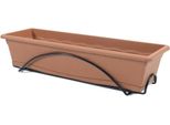 Fioriera Con Sottovaso Integrato 60X24Cm + Supporto In Metallo. Colore Terracotta.