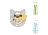 Confezione Di Biscotti Con Rilievo Di Gatto + 2 Barrette Di Cioccolato Color Verde Chiaro E Blu Pastello