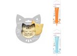 Confezione Di Biscotti Con Rilievo Di Gatto + 2 Bastoncini Di Cioccolato Color Pastello Arancione E Blu