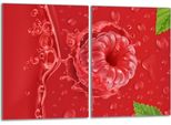 Set Di Piastre Di Copertura Per Piano Cottura 2X40X52 Cm In Ceramica Con Alzatina In Vetro, Rosso Lampone