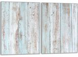 Set Di Piastre Di Copertura Per Piano Cottura 2X40X52 Cm In Ceramica Con Alzatina In Vetro, Color Legno