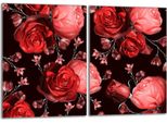 Set Di Piastre Di Copertura Per Piano Cottura 2X40X52 Cm In Ceramica Con Alzatina In Vetro, Rosso Roses