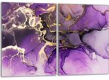 Set Di Piastre Di Copertura Per Piano Cottura 2X40X52 Cm Copertura Per Piano Cottura In Ceramica Alzatina In Vetro, Marmo Viola