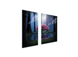 Piastre Copri Fornelli 2 Pezzi 75X52 Ceramica Copri Piano Cottura Tagliere Vetro Alberi Foresta