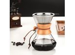 Caffettiera Pour Over Con Filtro In Acciaio Inox, Caffettiera In Vetro Borosilicato, Collare In Legno, Filtro Per Caffè, Trasparente, 600 Ml