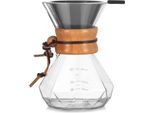 Caffettiera Pour Over Con Filtro In Acciaio Inox, Caffettiera In Vetro Borosilicato, Collare In Legno, Filtro Per Caffè, Trasparente, 400 Ml