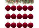 15 Pezzi Di Baubles Natalizi Vellutati, 6 Cm, Decorazioni Natalizie Da Appendere, Baubles Per L'albero Di Natale Per Feste Di Matrimonio, Rosso