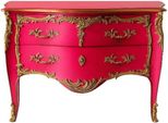 Casa Padrino Cassettiera Barocca A 2 Cassetti Rosa Antico/Oro - Cassettiera Artigianale In Legno Massiccio In Stile Barocco - Mobili Barocchi Artigianali - Nobile & Magnifico