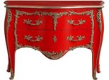 Casa Padrino Cassettone Barocco A 2 Cassetti Rosso Antico / Argento - Cassettone Artigianale In Legno Massiccio In Stile Barocco - Mobili Barocchi Fatti A Mano - Nobile & Magnifico