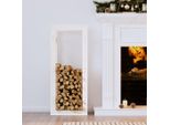 The Living Store Porta Legna Bianco 41X25X100 Cm In Legno Di Pino Massiccio
