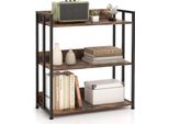 Costway Libreria A 3 Livelli, Scaffale Industriale Con Ripiani Regolabili E Struttura In Metallo, Scaffale Angolare Con Protezione Antiribaltamento, Scaffale Fai Da Te Per Studio, Soggiorno, Cucina, Marrone Rustico