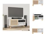 Mobile Tv Vidaxl Bianco 80X30X40 Cm Pino Massiccio E Rattan Naturale - Mobili Tv