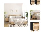 Vidaxl Comodini 2 Pezzi Pino Massiccio Nero E Rattan Naturale - Comodini