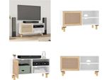 Mobile Tv Vidaxl Bianco 80X30X40 Cm In Pino Massiccio E Rattan Naturale - Mobile Tv - Mobile Tv - Mobile Tv - Porta Tv