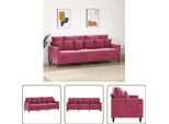 The Living Store Divano A 3 Posti In Velluto Rosso Vino 180 Cm