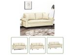 The Living Store Divano A 2 Posti Con Cuscini Decorativi Crema 140 Cm In Ecopelle