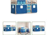 The Living Store Letto A Castello Con Tende Blu 90X200 Cm In Legno Di Pino Massiccio