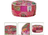 The Living Store Pouf Patchwork Rotondo In Cotone Fatto A Mano 40X20 Cm Rosa