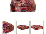 The Living Store Pouf Patchwork Quadrato In Cotone Fatto A Mano 50×50×12 Cm Rosso