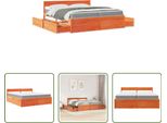The Living Store Letto Con Cassetti E Materasso Marrone Cera 200X200 In Legno Massiccio