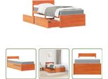 The Living Store Letto Con Cassetti E Materasso Marrone Cera 100X200 In Legno Massiccio